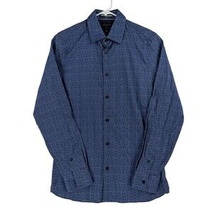 Ted Baker Shirt Mens 2 Small Blue Geometric Long Sleeve Button Up Slim Casual